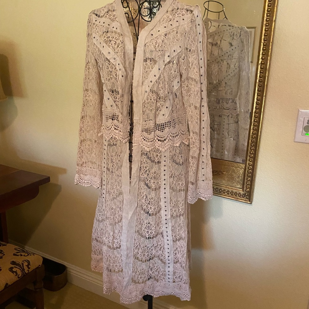 Vocal beige taupe Lace Cardigan kimono duster